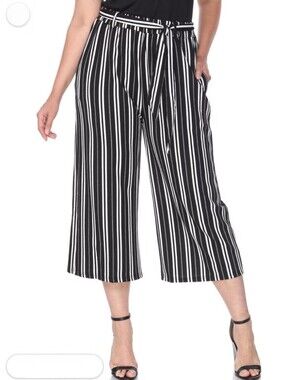 Cato Woman Belted Capri Stripe Pants